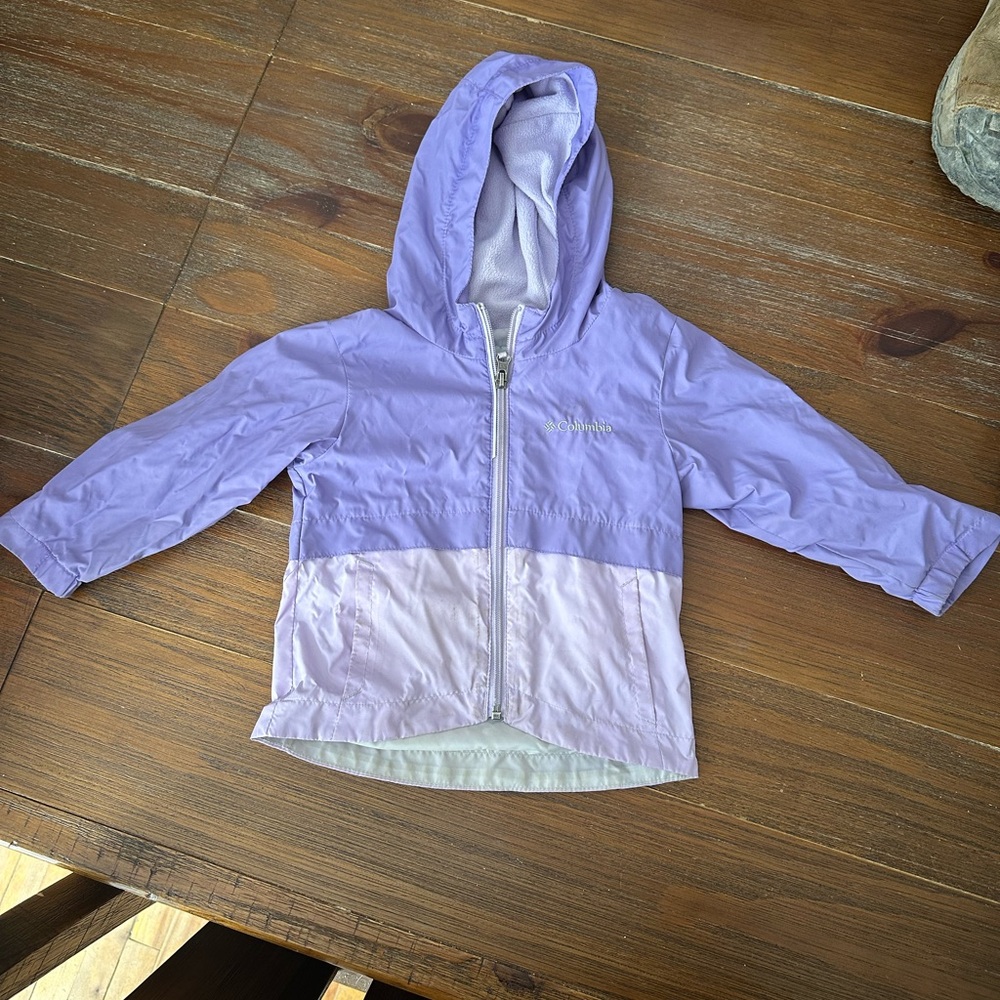 Columbia Kids Two-Tone Hooded Rain Jacket in Lavender and Pale Pink